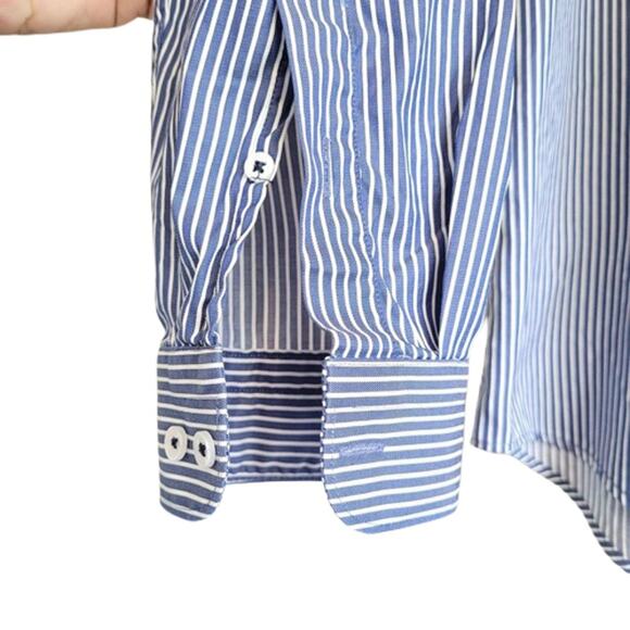 Zara Men's Blue Stripe Tailored Fit Button Up Shirt Cotton Collared Soft Size L - Picture 4 of 6